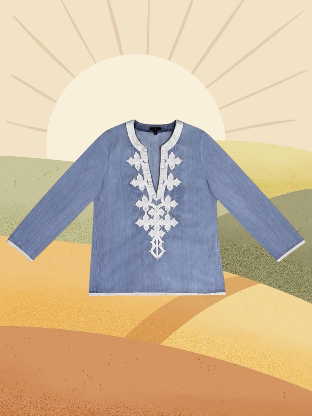 J. Crew 100% Cotton Classic Boho Coastal Grandma Soutache Chambray Tunic Top 6